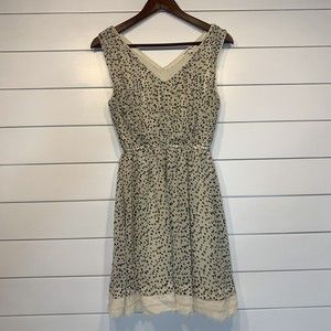 DOUBLE ZERO Dress Medium Black Cream Polka Dots Raw Edge Lined V-Neck Sleeveless
